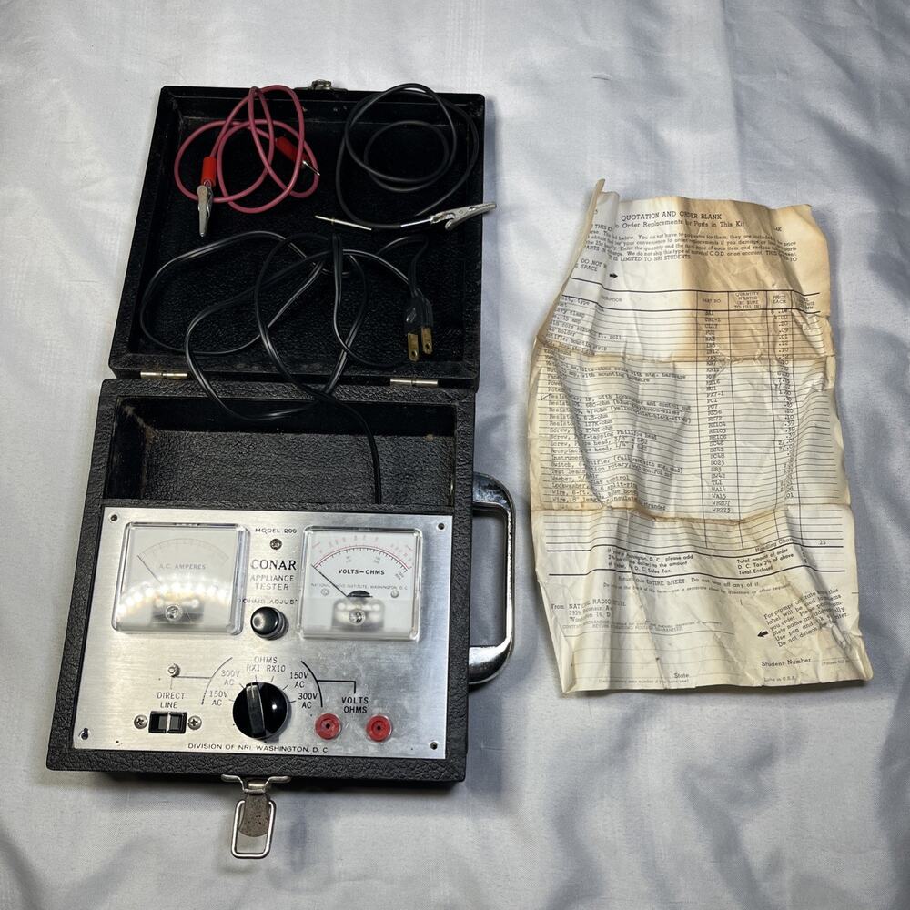 Conar Appliance Tester Model 200 w/ Probes and Original Order Sheet Untested